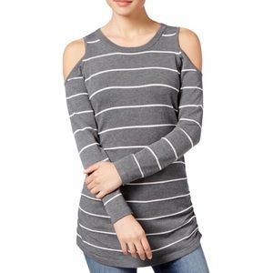 Hippie Rose Ruched Cold-Shoulder Sweater Gray